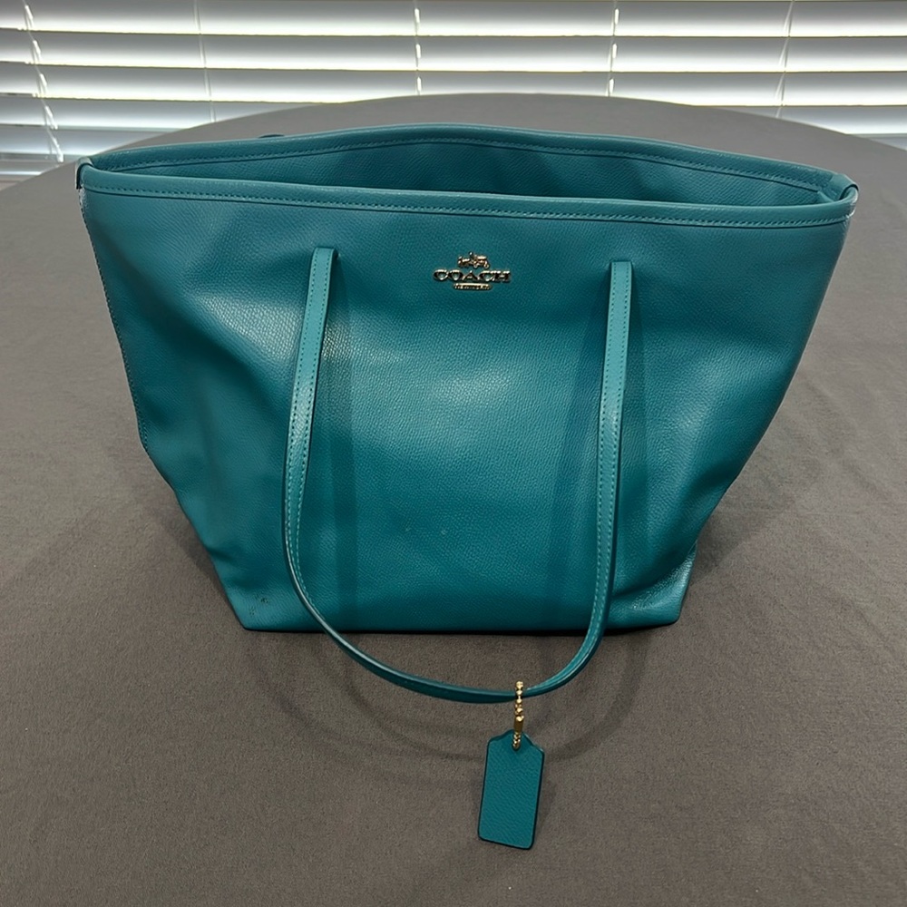 Coach Teal Leather Tote Bag with Matching Wallet